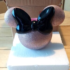 Glittery Pink Minnie Mouse Ears Black Bow Ceramic Accessory Makeup Tumbler BNWT